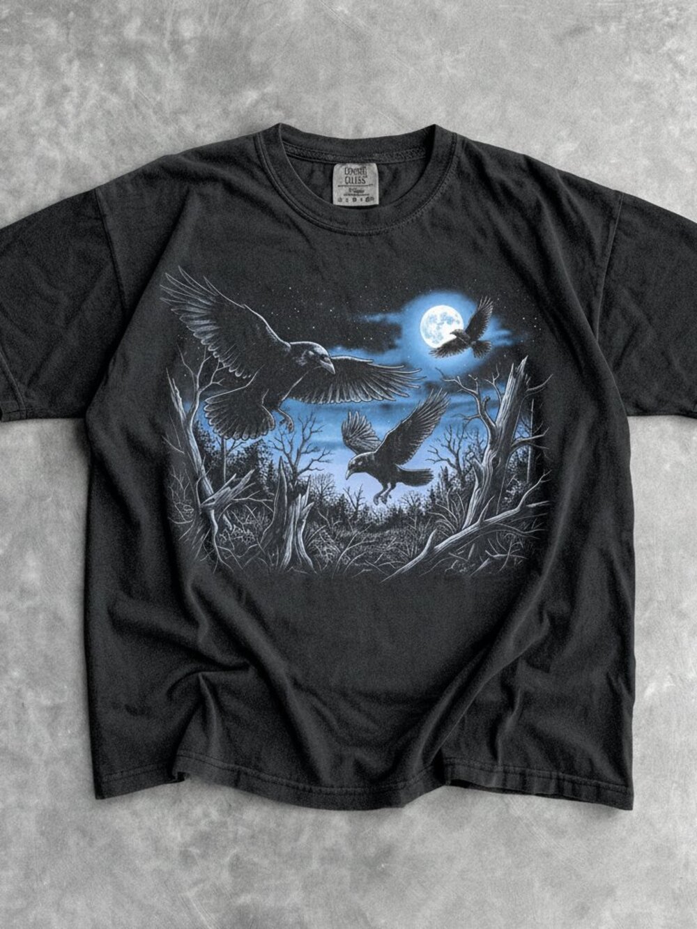 90s Gothic Ravens Moon Graphic Tee | Dark Academia Grunge Crow Shirt